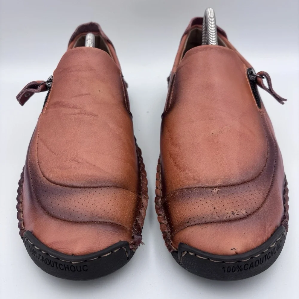 Fashion Menico 100% CAOUTCHOUC Men's Size 12 47 Brown Sewn Leather Slip On Sport